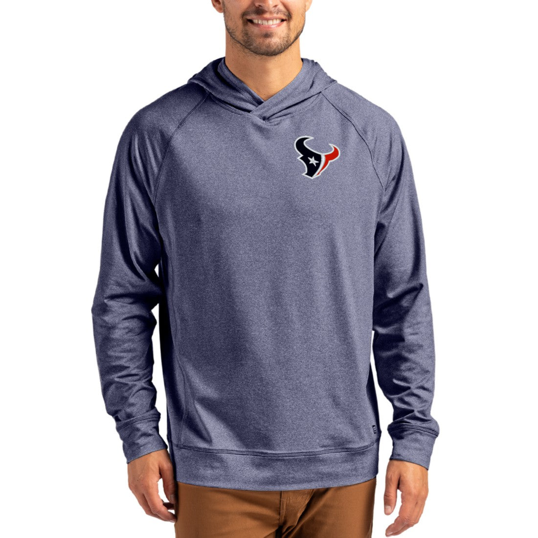Houston Texans Cutter & Buck Adapt Knit Recycled Raglan Pullover Hoodie Heather Navy - NFL