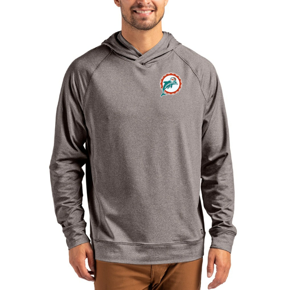 Miami Dolphins Cutter & Buck Adapt Historic Knit Recycled Raglan Pullover Hoodie Heather Gray - NFL