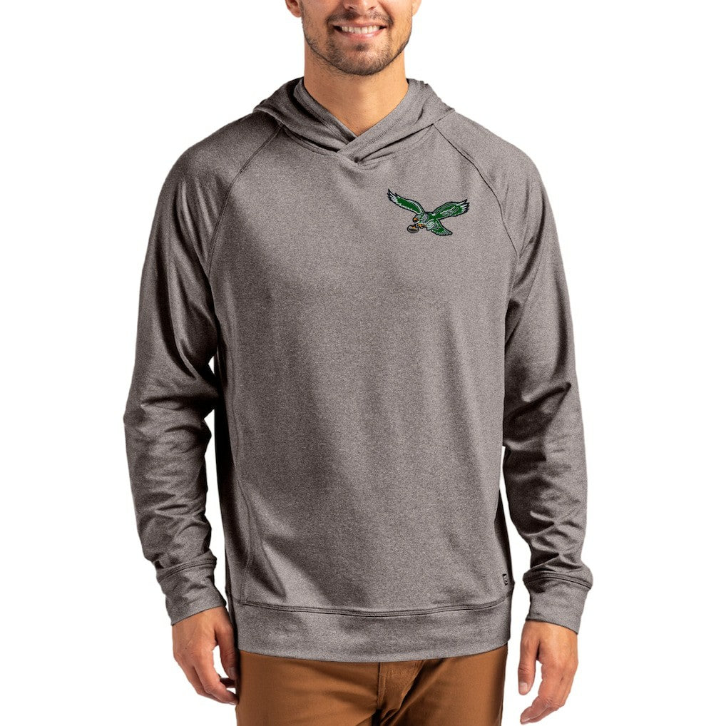 Philadelphia Eagles Cutter & Buck Adapt Historic Knit Recycled Raglan Pullover Hoodie Heather Gray - NFL