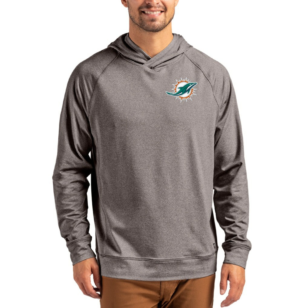 Miami Dolphins Cutter & Buck Adapt Historic Knit Recycled Raglan Pullover Hoodie Heather Gray - NFL