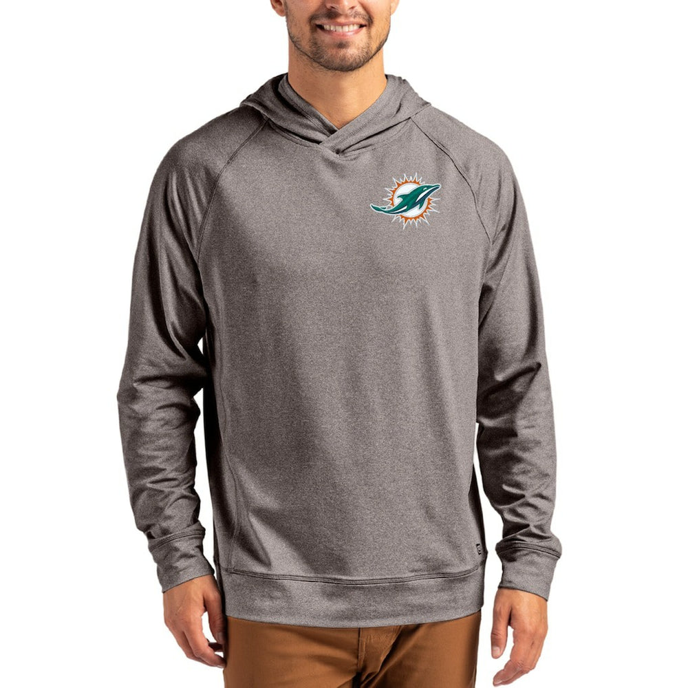 Miami Dolphins Cutter & Buck Adapt Historic Knit Recycled Raglan Pullover Hoodie Heather Gray - NFL