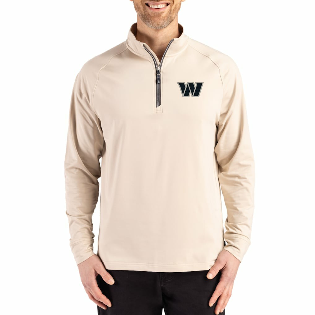 Washington Commanders Cutter & Buck Adapt Eco Knit Stretch Recycled Quarter-Zip Pullover Tan - NFL