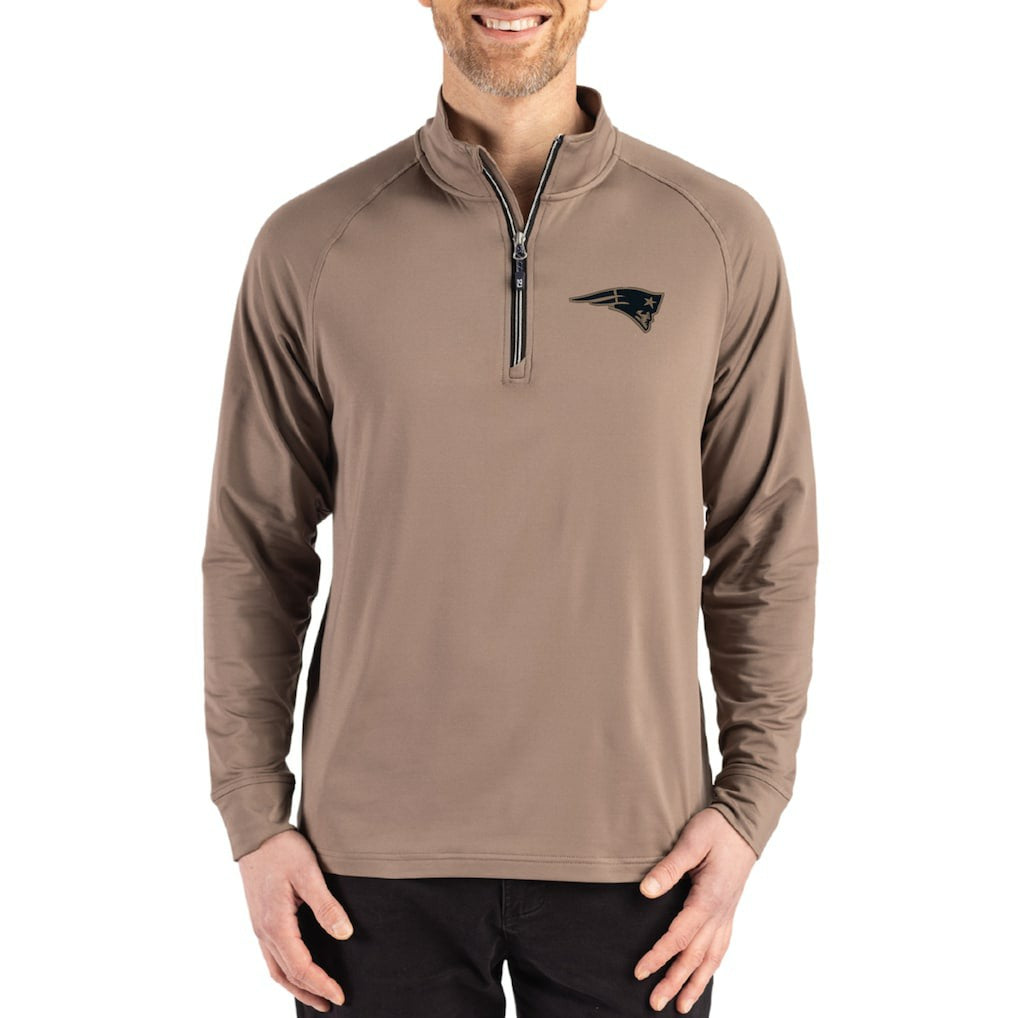 New England Patriots Cutter & Buck Adapt Eco Knit Stretch Recycled Quarter-Zip Pullover Brown - NFL