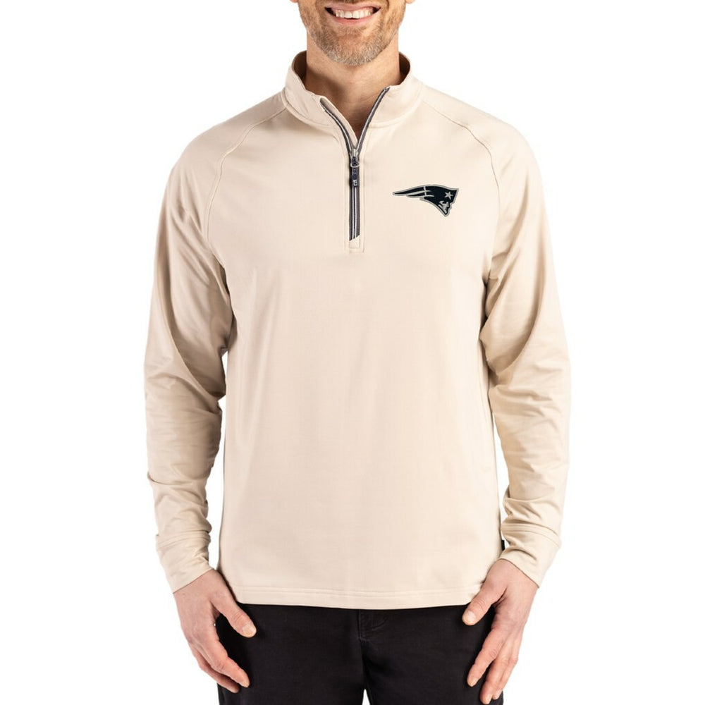 New England Patriots Cutter & Buck Adapt Eco Knit Stretch Recycled Quarter-Zip Pullover Tan - NFL
