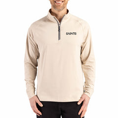 New Orleans Saints Cutter & Buck Adapt Eco Knit Stretch Recycled Quarter-Zip Pullover Tan - NFL