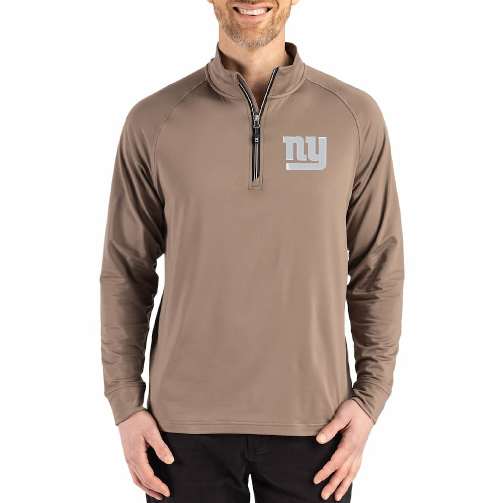 New York Giants Cutter & Buck Adapt Eco Knit Stretch Recycled Quarter-Zip Pullover Brown - NFL