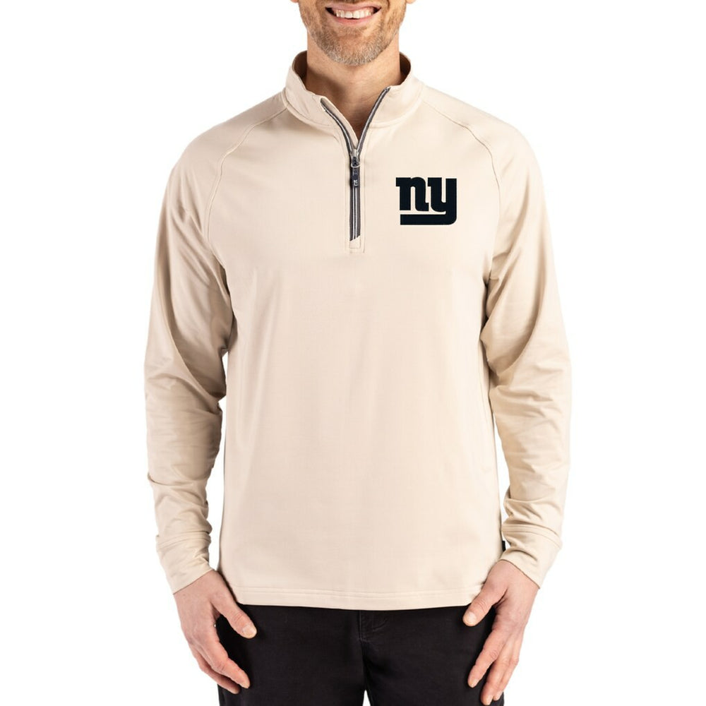 New York Giants Cutter & Buck Adapt Eco Knit Stretch Recycled Quarter-Zip Pullover Tan - NFL