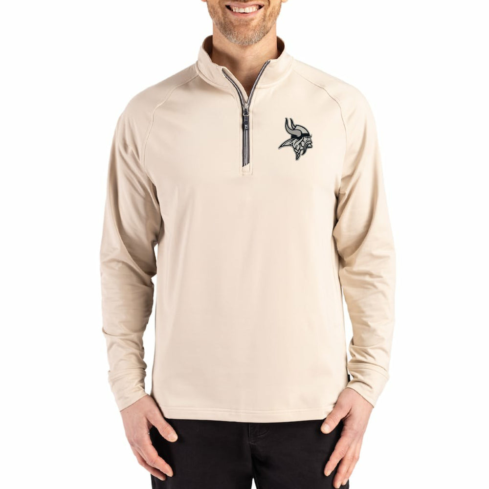 Minnesota Vikings Cutter & Buck Adapt Eco Knit Stretch Recycled Quarter-Zip Pullover Tan - NFL
