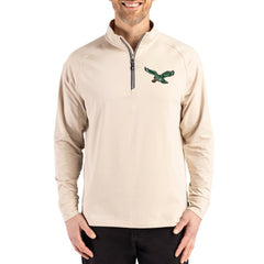 Philadelphia Eagles Cutter & Buck Throwback Logo Adapt Eco Knit Stretch Recycled Quarter-Zip Pullover Tan - NFL