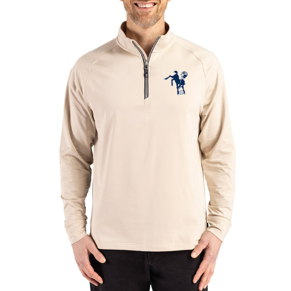Indianapolis Colts Cutter & Buck Throwback Logo Adapt Eco Knit Stretch Recycled Quarter-Zip Pullover Tan - NFL