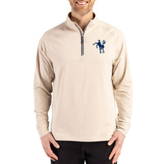 Indianapolis Colts Cutter & Buck Throwback Logo Adapt Eco Knit Stretch Recycled Quarter-Zip Pullover Tan - NFL