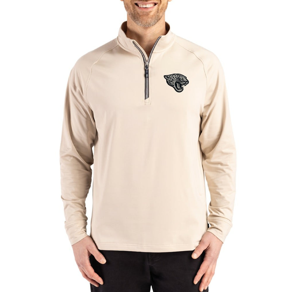 Jacksonville Jaguars Cutter & Buck Adapt Eco Knit Stretch Recycled Quarter-Zip Pullover Tan - NFL