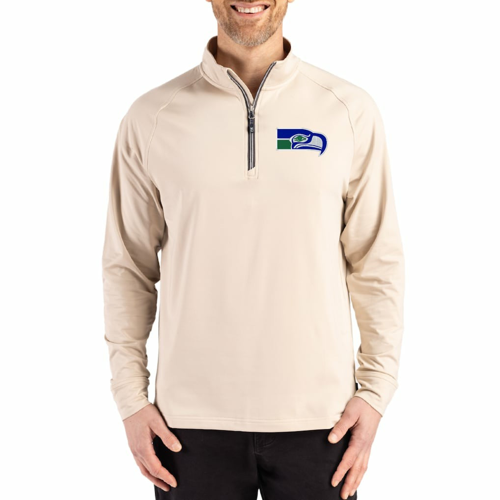 Seattle Seahawks Cutter & Buck Adapt Eco Knit Stretch Recycled Quarter-Zip Pullover Tan - NFL