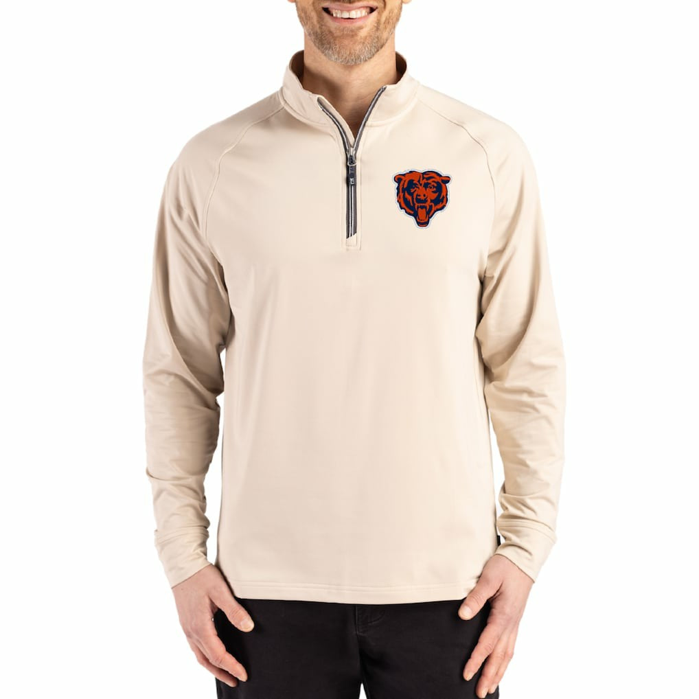 Chicago Bears Cutter & Buck Adapt Eco Knit Stretch Recycled Quarter-Zip Pullover Tan - NFL