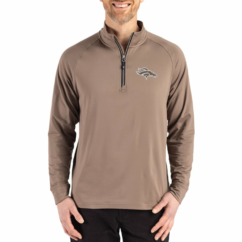 Denver Broncos Cutter & Buck Adapt Eco Knit Stretch Recycled Quarter-Zip Pullover Brown - NFL