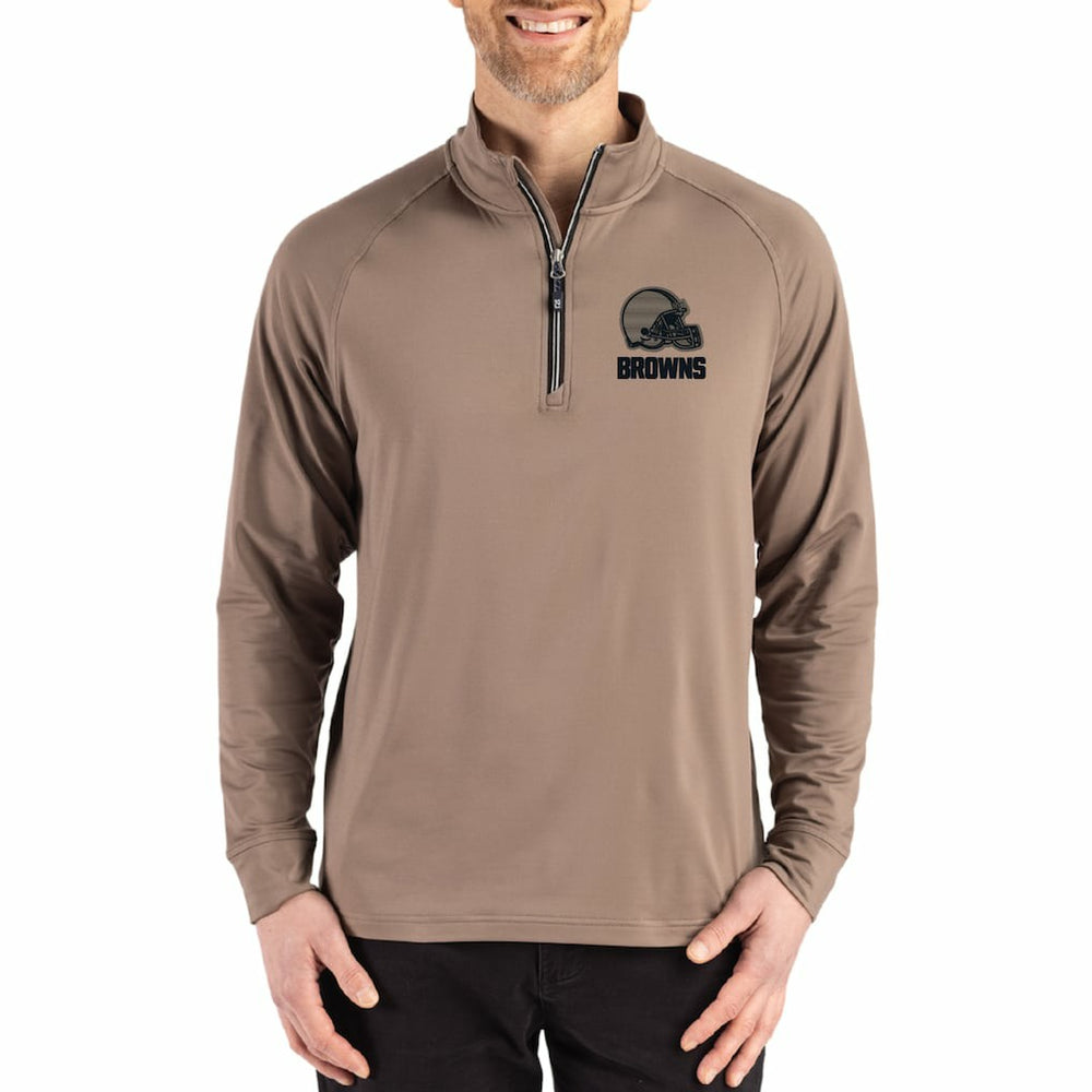 Cleveland Browns Cutter & Buck Adapt Eco Knit Stretch Recycled Quarter-Zip Pullover Brown - NFL