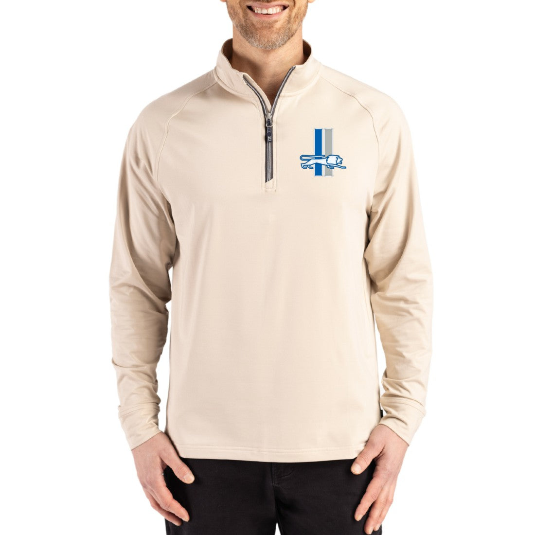 Detroit Lions Cutter & Buck Throwback Logo Adapt Eco Knit Stretch Recycled Quarter-Zip Pullover Tan - NFL