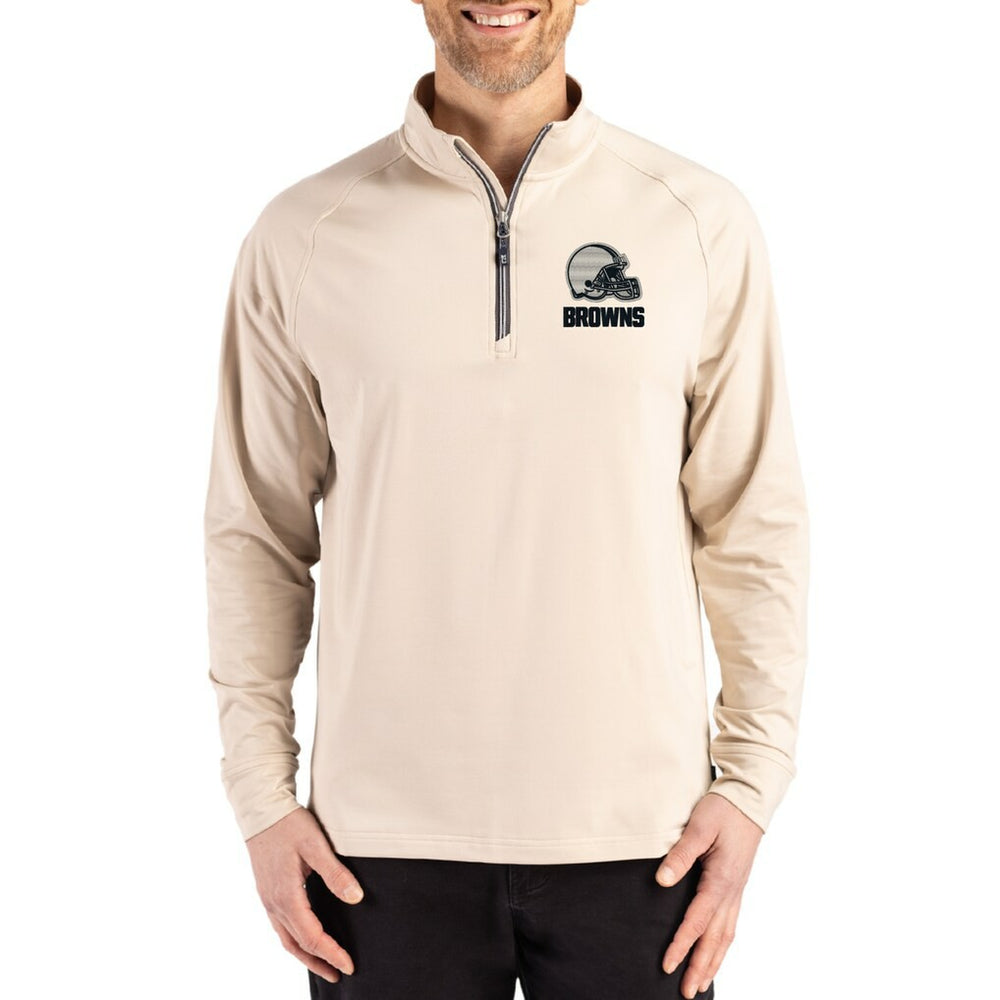 Cleveland Browns Cutter & Buck Adapt Eco Knit Stretch Recycled Quarter-Zip Pullover Tan - NFL