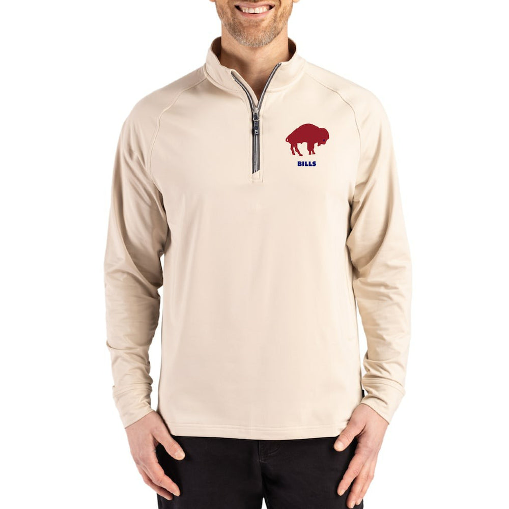 Buffalo Bills Cutter & Buck Throwback Logo Adapt Eco Knit Stretch Recycled Quarter-Zip Pullover Tan - NFL