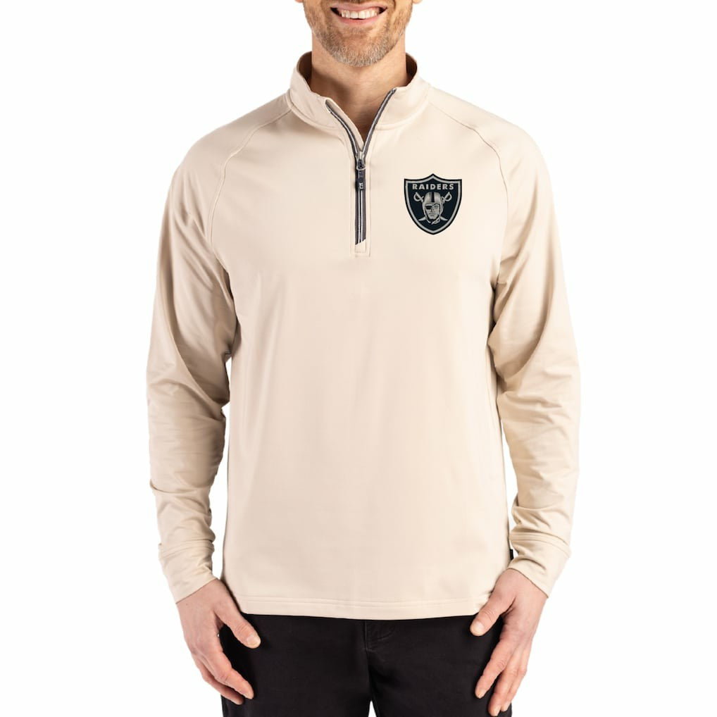 Las Vegas Raiders Cutter & Buck Adapt Eco Knit Stretch Recycled Quarter-Zip Pullover Tan - NFL