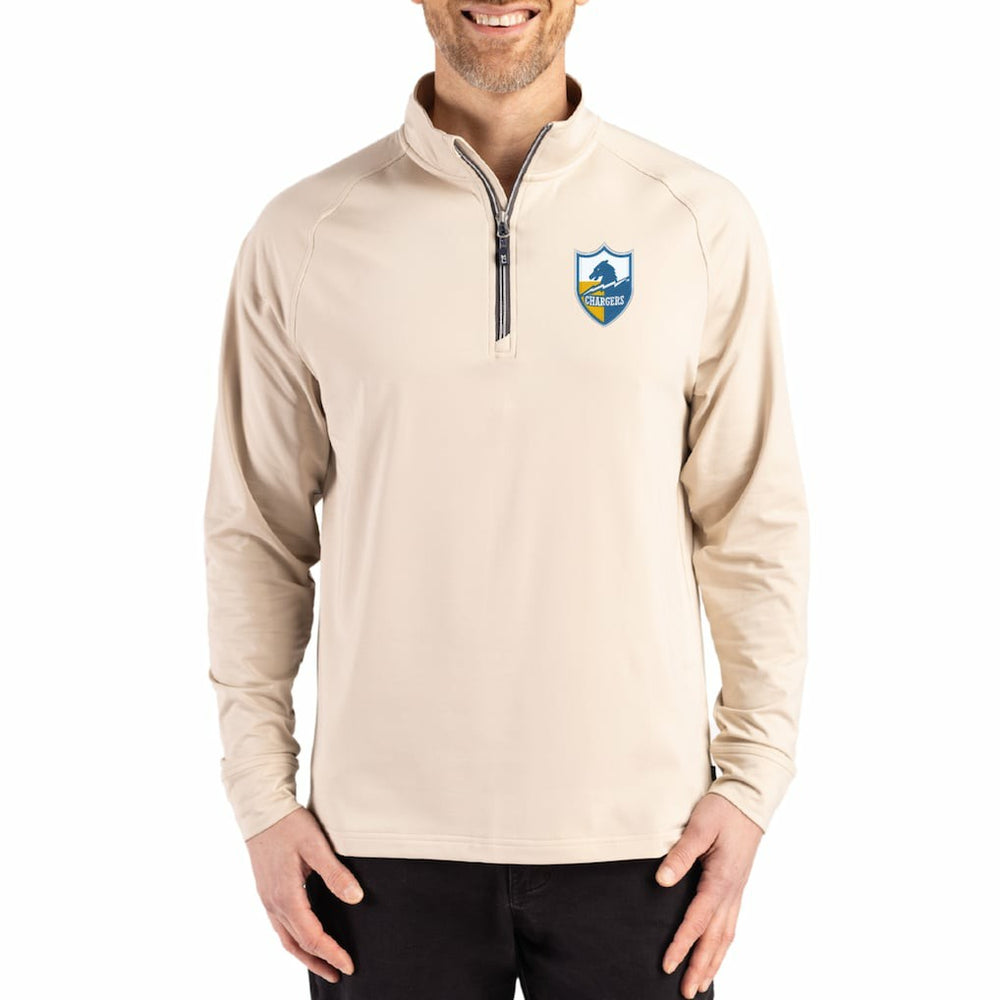 Los Angeles Chargers Cutter & Buck Throwback Logo Adapt Eco Knit Stretch Recycled Quarter-Zip Pullover Tan - NFL