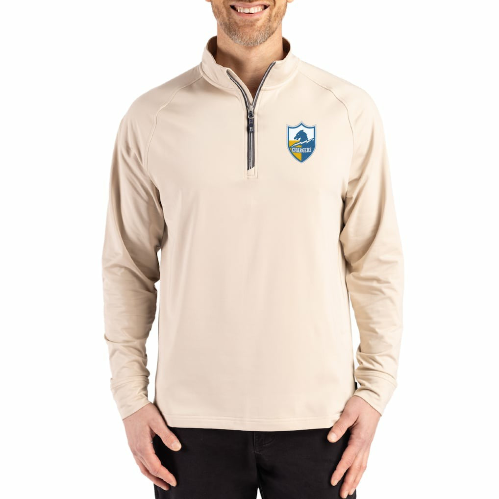 Los Angeles Chargers Cutter & Buck Throwback Logo Adapt Eco Knit Stretch Recycled Quarter-Zip Pullover Tan - NFL