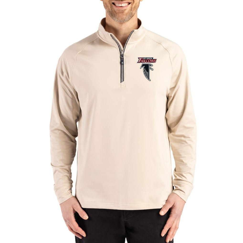 Atlanta Falcons Cutter & Buck Throwback Logo Adapt Eco Knit Stretch Recycled Quarter-Zip Pullover Tan - NFL