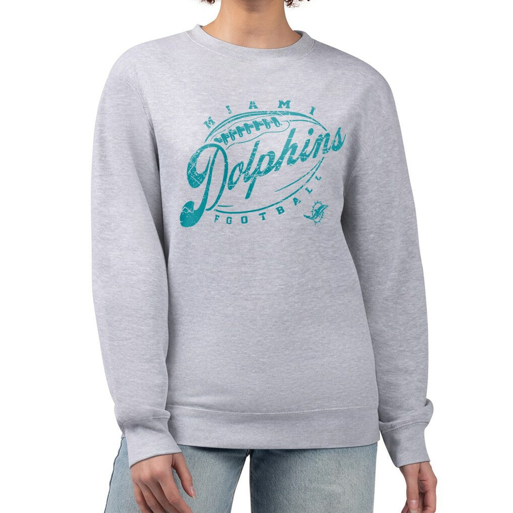 Miami Dolphins G-III 4Her by Carl Banks Women's Distressed Graphics Fleece Pullover Sweatshirt Gray - NFL