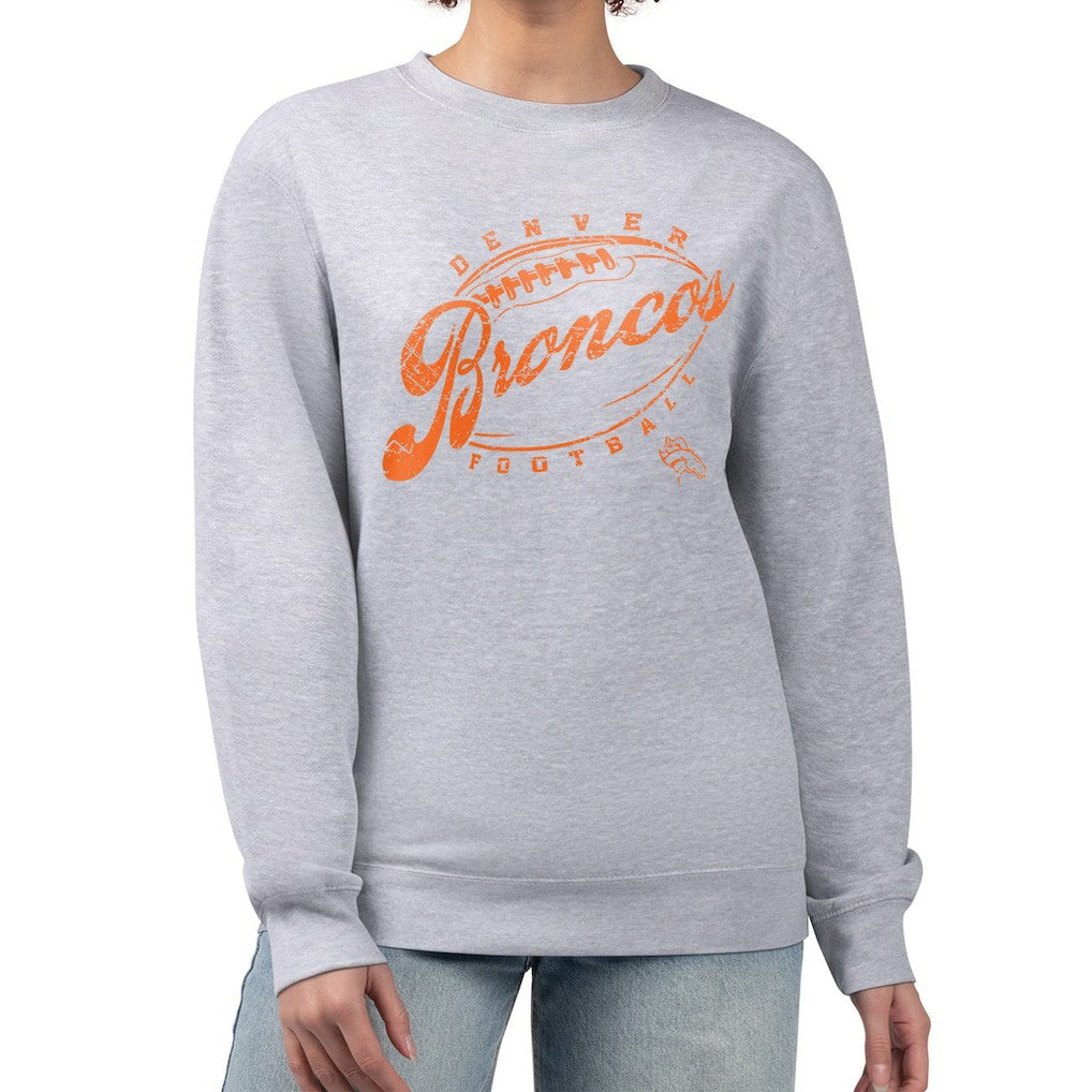 Denver Broncos G-III 4Her by Carl Banks Women's Distressed Graphics Fleece Pullover Sweatshirt Gray - NFL