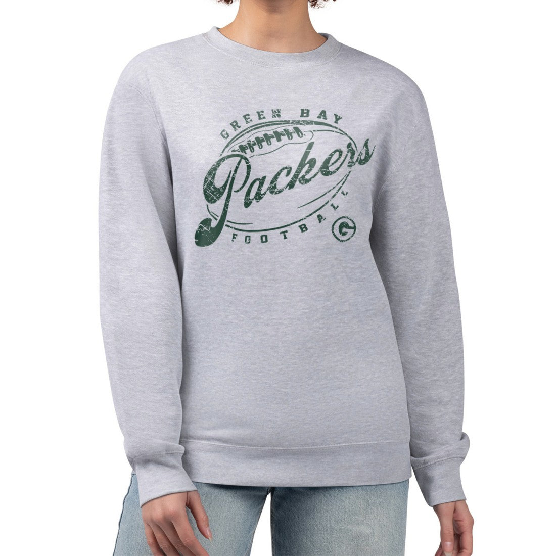 Green Bay Packers G-III 4Her by Carl Banks Women's Distressed Graphics Fleece Pullover Sweatshirt Gray - NFL