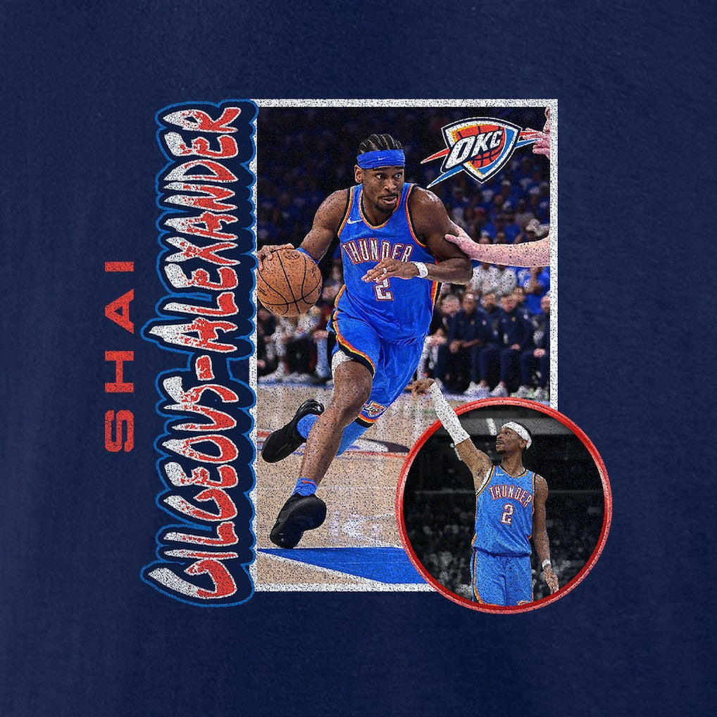 NBA - Shai Gilgeous-Alexander Oklahoma City Thunder '90s Player Graphic T-Shirt - Navy