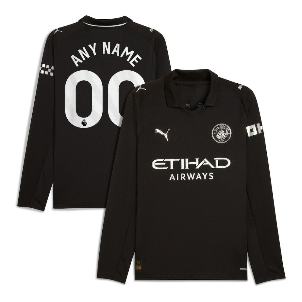 Puma Manchester City 2025/26 Away Replica Long Sleeve Custom Jerseys - Black