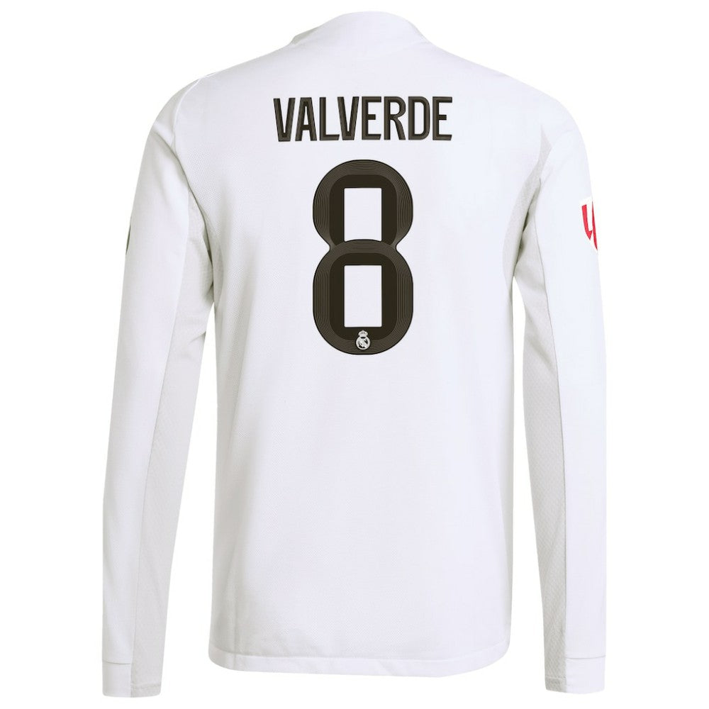 Adidas Federico Valverde Real Madrid 2025/26 Home Long Sleeve Jerseys - White