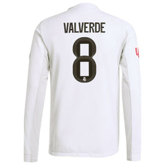 Adidas Federico Valverde Real Madrid 2025/26 Home Long Sleeve Jerseys - White