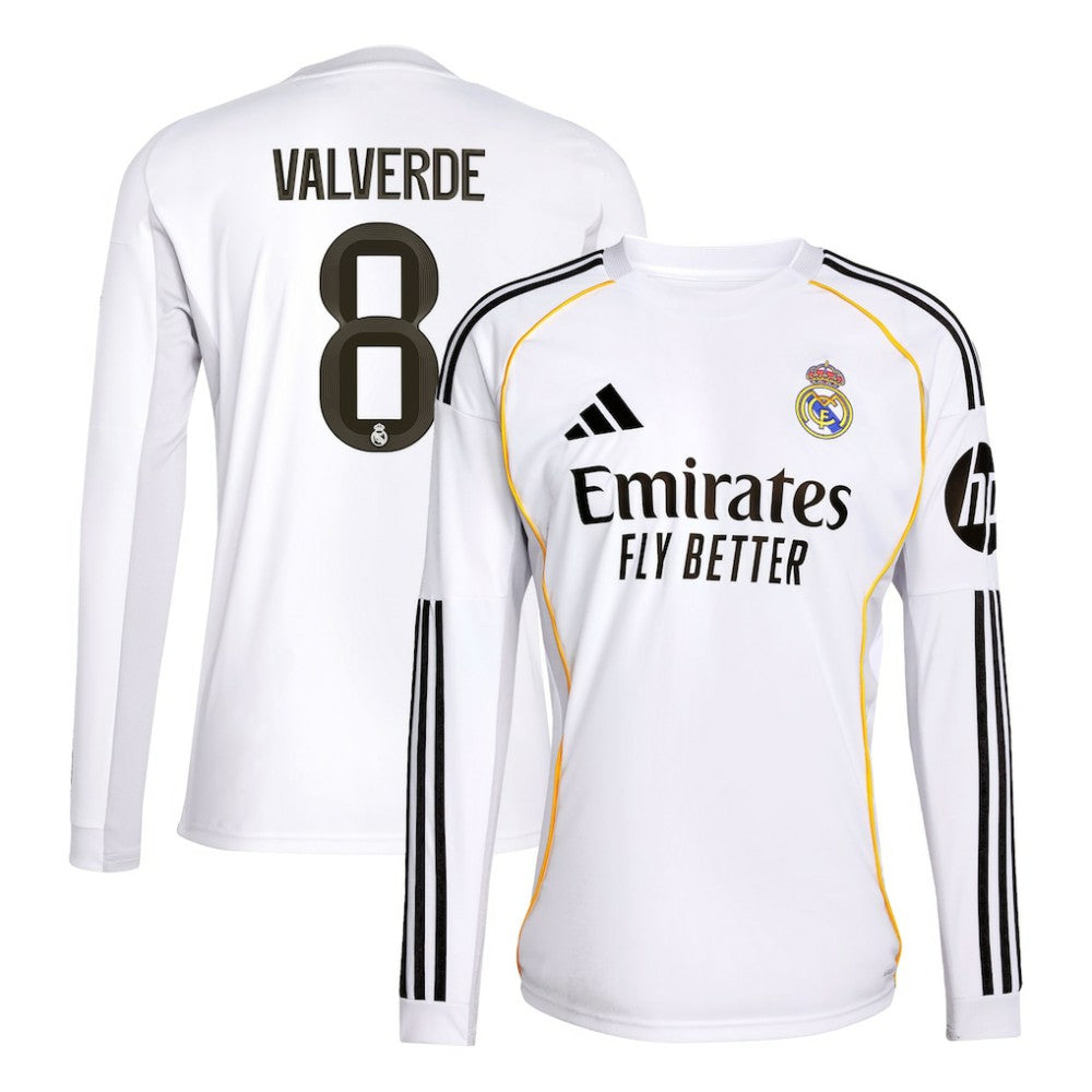 Adidas Federico Valverde Real Madrid 2025/26 Home Replica Long Sleeve Jerseys - White