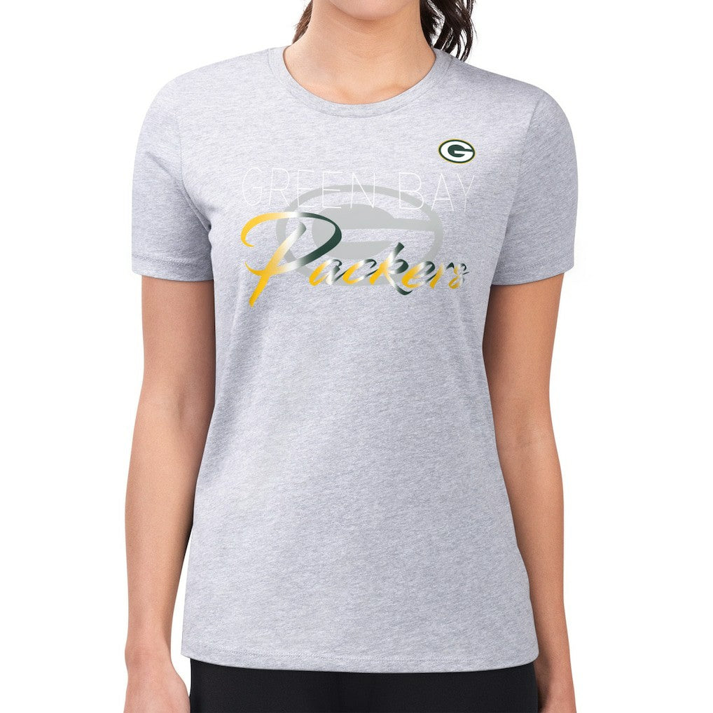 Green Bay Packers G-III 4Her by Carl Banks Women's Super-Slim Fit Lightweight Shadow Logo T-Shirt Gray - NFL