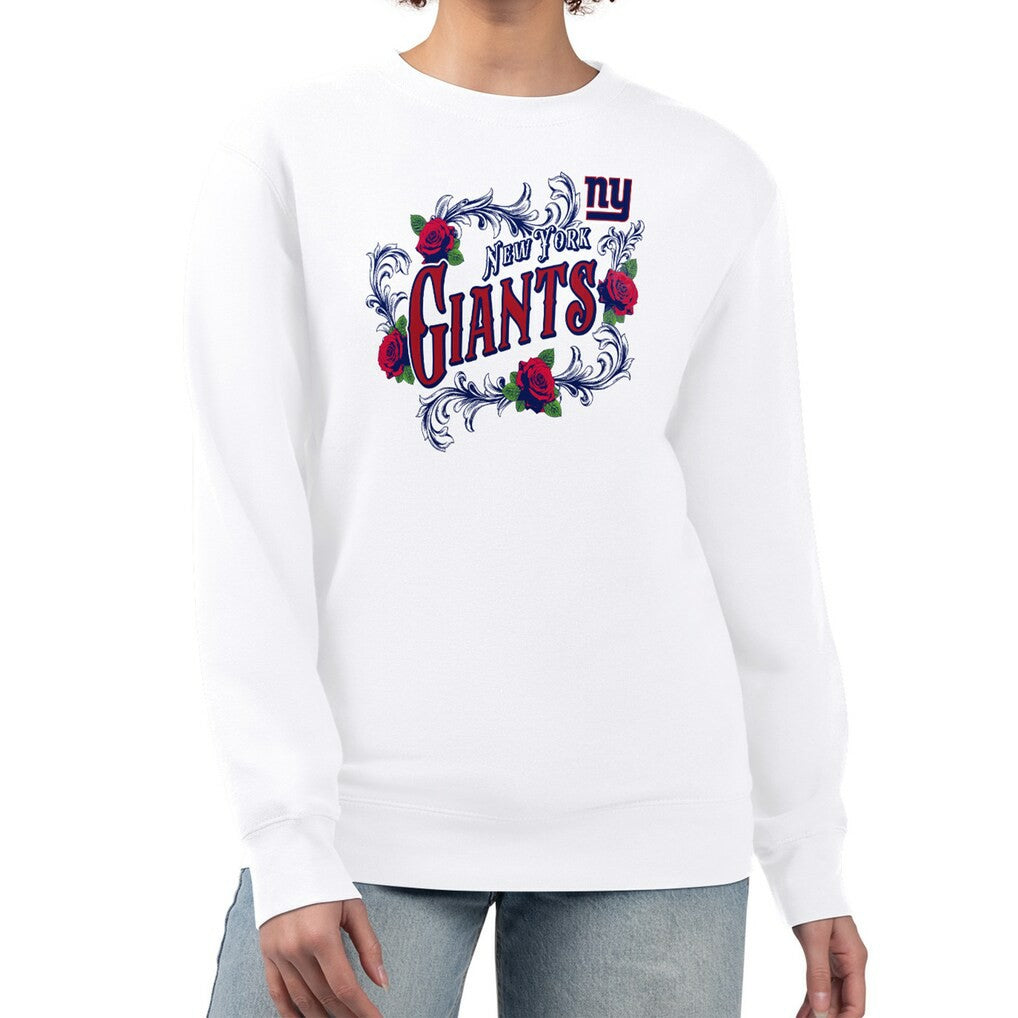 New York Giants G-III 4Her by Carl Banks Women's Roses Fleece Tri-Blend Pullover Sweatshirt White - NFL