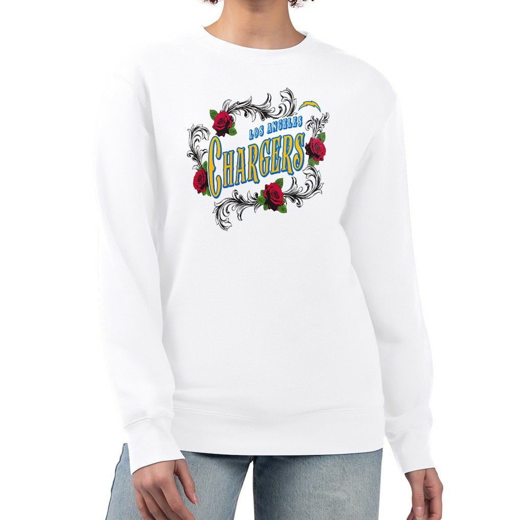 Los Angeles Chargers G-III 4Her by Carl Banks Women's Roses Fleece Tri-Blend Pullover Sweatshirt White - NFL
