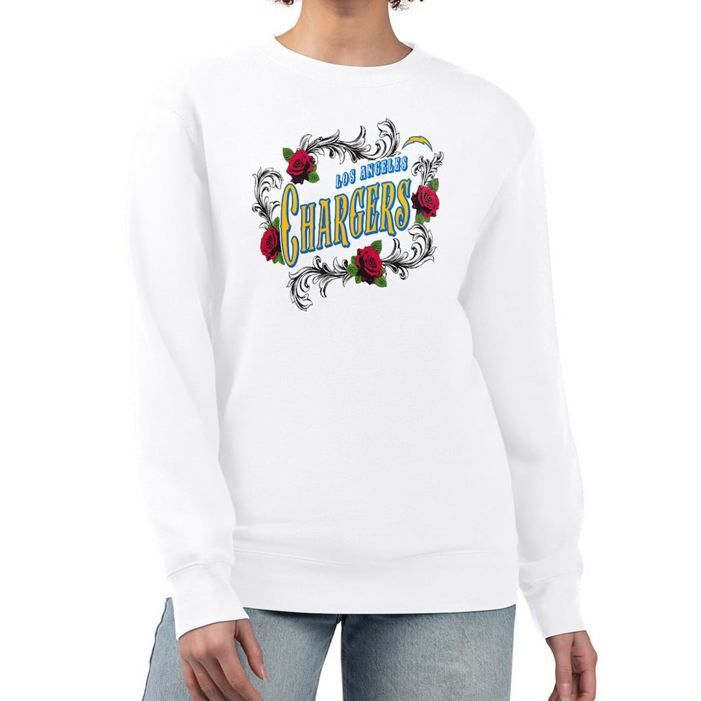 Los Angeles Chargers G-III 4Her by Carl Banks Women's Roses Fleece Tri-Blend Pullover Sweatshirt White - NFL