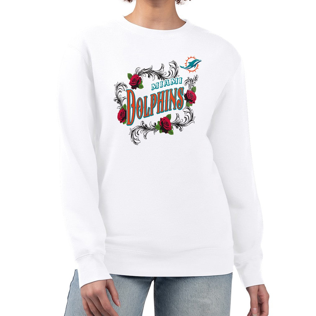 Miami Dolphins G-III 4Her by Carl Banks Women's Roses Fleece Tri-Blend Pullover Sweatshirt White - NFL