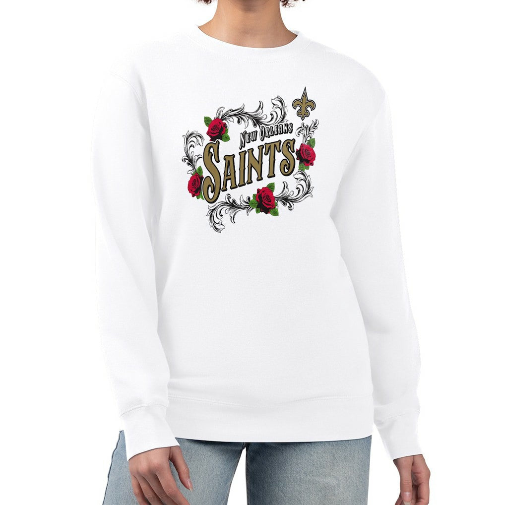 New Orleans Saints G-III 4Her by Carl Banks Women's Roses Fleece Tri-Blend Pullover Sweatshirt White - NFL