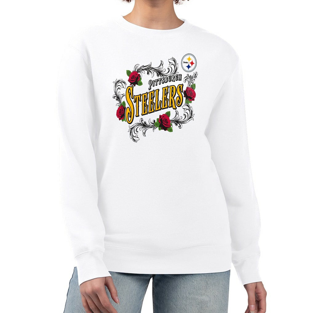 Pittsburgh Steelers G-III 4Her by Carl Banks Women's Roses Fleece Tri-Blend Pullover Sweatshirt White - NFL