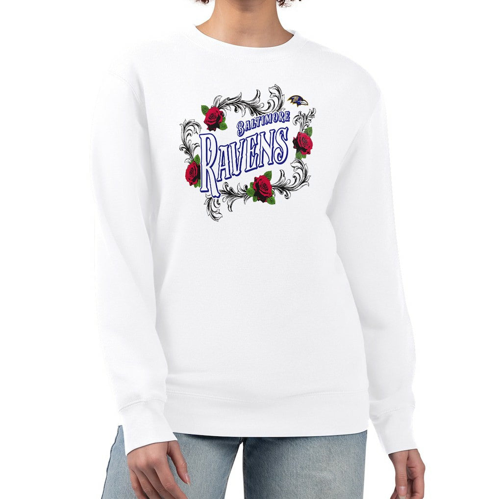Baltimore Ravens G-III 4Her by Carl Banks Women's Roses Fleece Tri-Blend Pullover Sweatshirt White - NFL