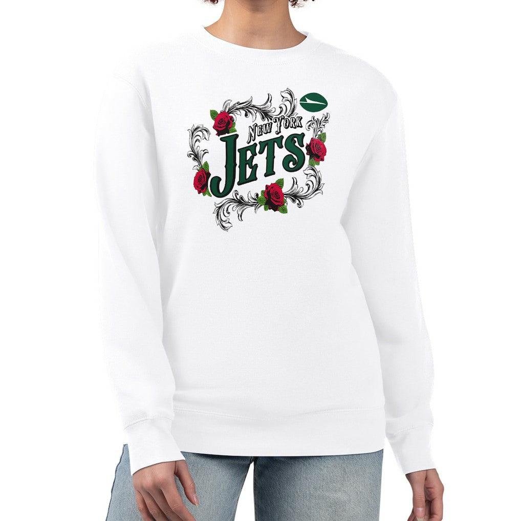 New York Jets G-III 4Her by Carl Banks Women's Roses Fleece Tri-Blend Pullover Sweatshirt White - NFL