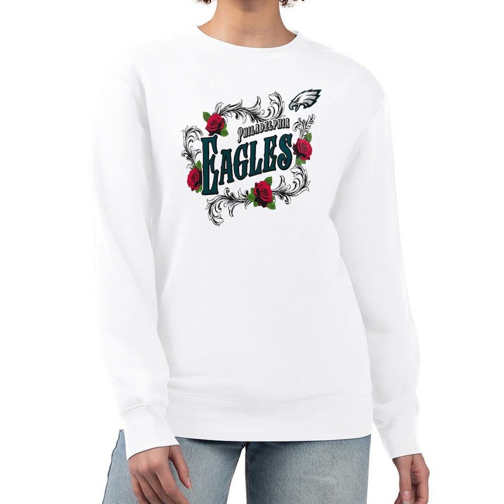 Philadelphia Eagles G-III 4Her by Carl Banks Women's Roses Fleece Tri-Blend Pullover Sweatshirt White - NFL