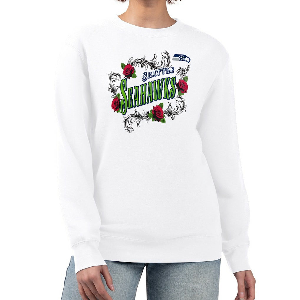 Seattle Seahawks G-III 4Her by Carl Banks Women's Roses Fleece Tri-Blend Pullover Sweatshirt White - NFL