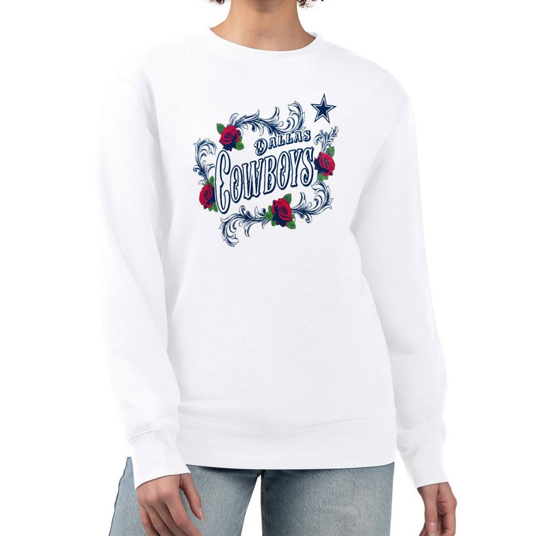 Dallas Cowboys G-III 4Her by Carl Banks Women's Roses Fleece Tri-Blend Pullover Sweatshirt White - NFL