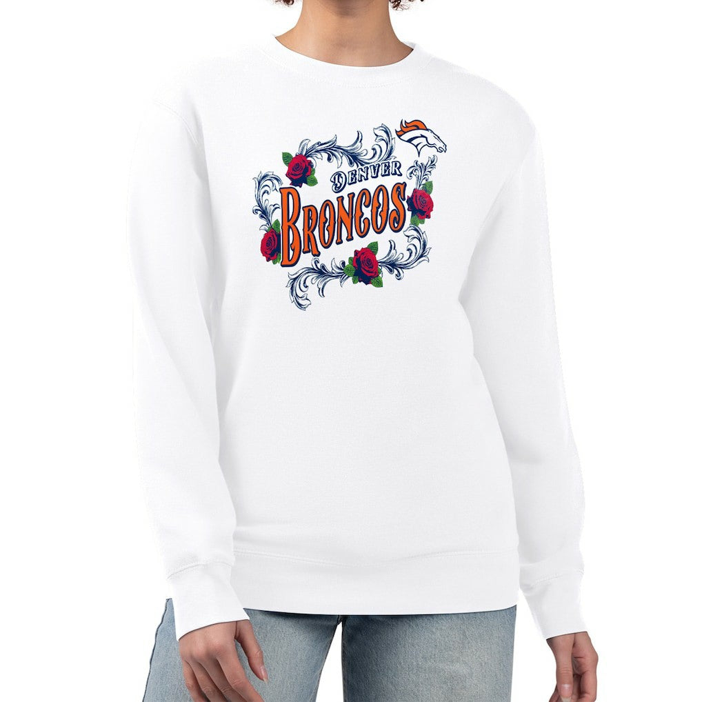 Denver Broncos G-III 4Her by Carl Banks Women's Roses Fleece Tri-Blend Pullover Sweatshirt White - NFL