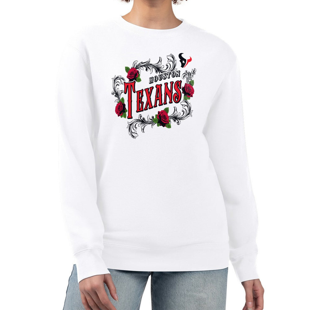 Houston Texans G-III 4Her by Carl Banks Women's Roses Fleece Tri-Blend Pullover Sweatshirt White - NFL