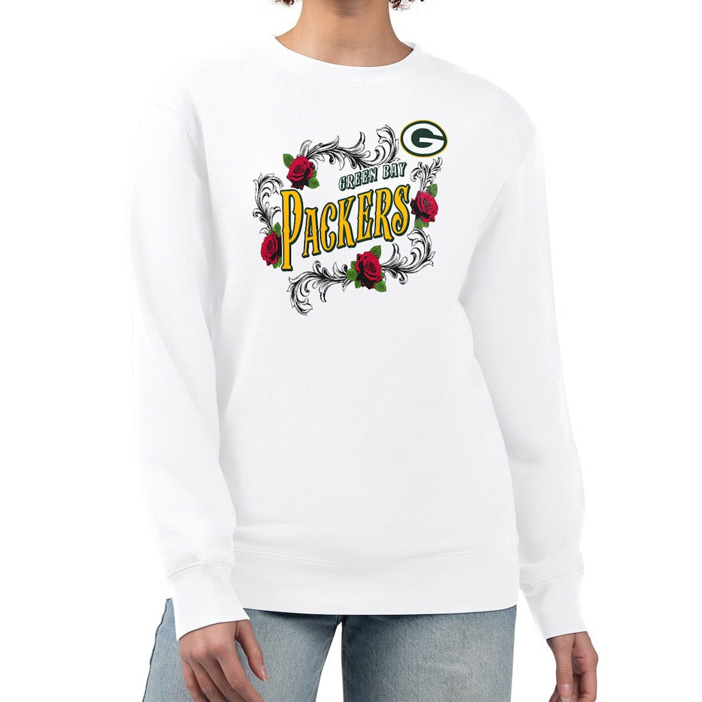 Green Bay Packers G-III 4Her by Carl Banks Women's Roses Fleece Tri-Blend Pullover Sweatshirt White - NFL